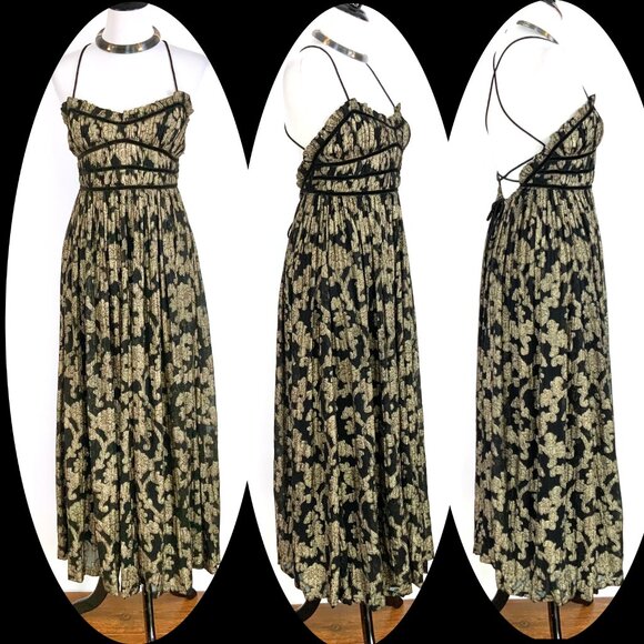 Free People Charlie Bustier Dress Black/Gold Metallic Combo Sz XS - Picture 2 of 16